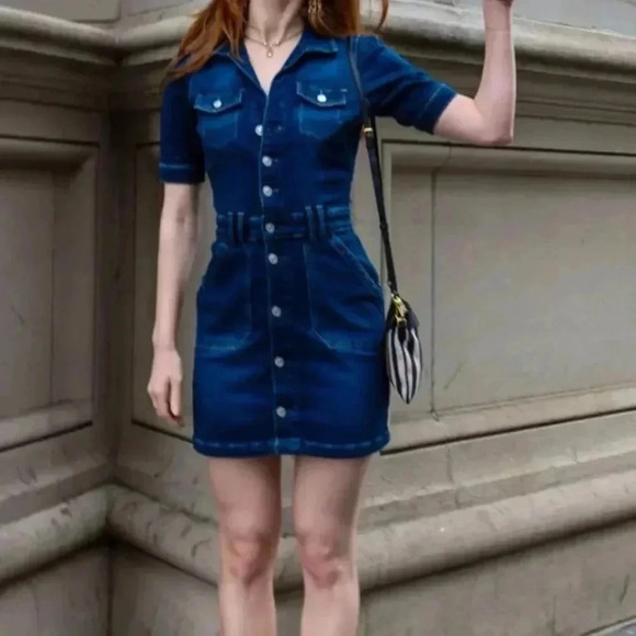 PAIGE Mayslie denim mini shirt dress SIZE 2 - Picture 1 of 14